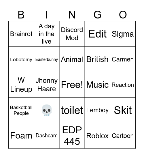 Instagram reels Bingo Card