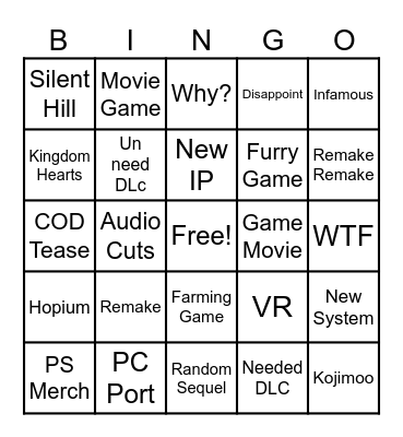 State Of Play Bingo Card