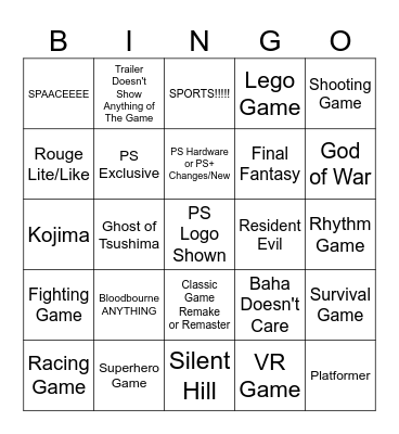 State of Play 2024 BINGO!!! Bingo Card