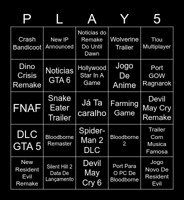 State Of Play Bingo Card