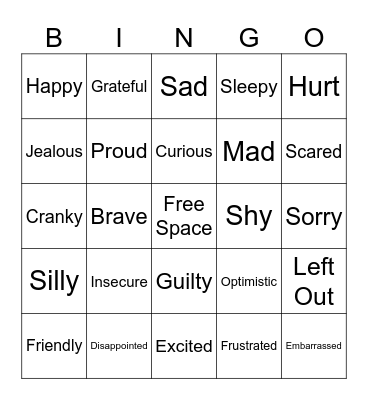 Emotions Bingo JRH Bingo Card