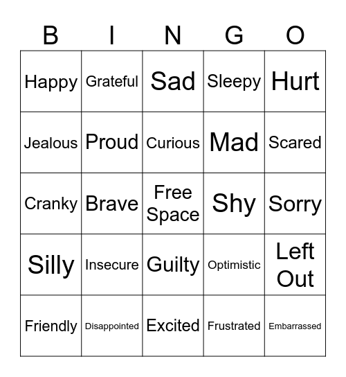 Emotions Bingo JRH Bingo Card