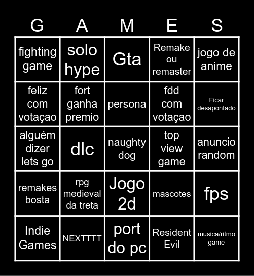 Game Awards Bingo Card