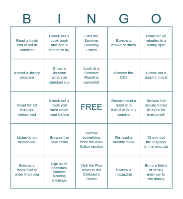 2024 TML Summer Reading BINGO Card