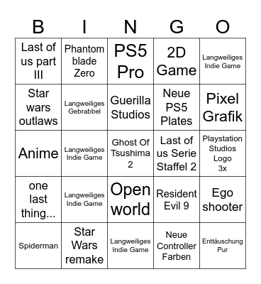 State of Play Bingo Card