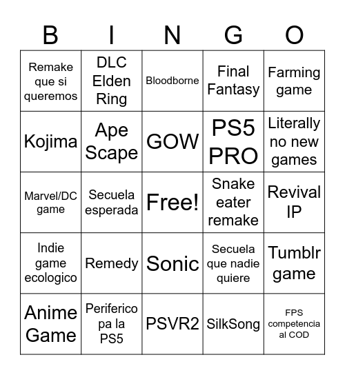 STATE OF PLAY Bingo Card