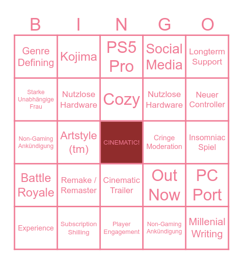 State of Play Bingo Card