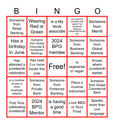 Juneteenth - Find Someone "Different Like You" Bingo Card