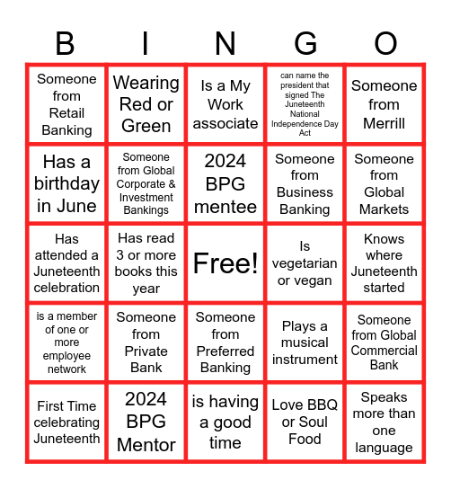 Juneteenth - Find Someone "Different Like You" Bingo Card