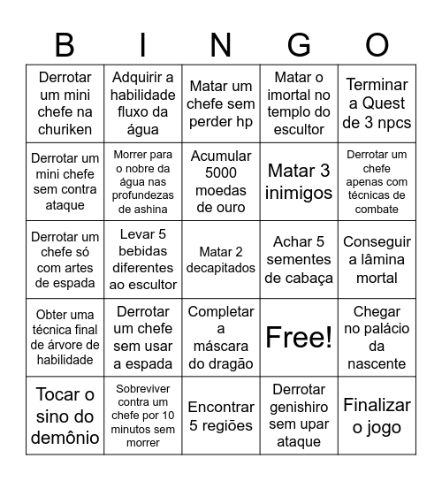 Sekiro Bingo Card
