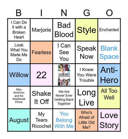 Taylor Swift Eras Tour Bingo Card