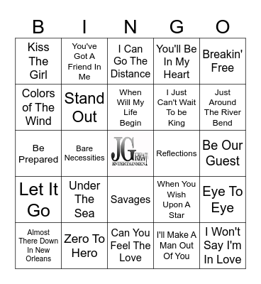 Disney Music Bingo Card