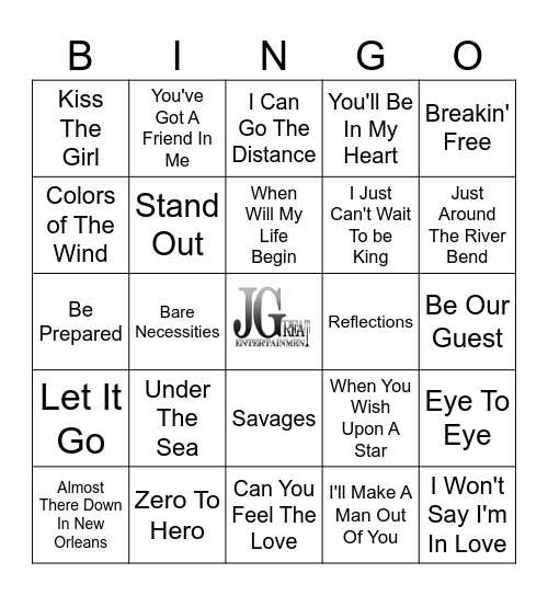 Disney Music Bingo Card