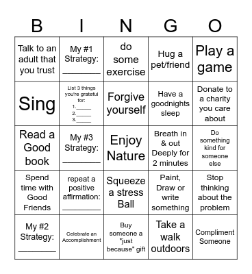 Mental Health Wellness Bingo Card