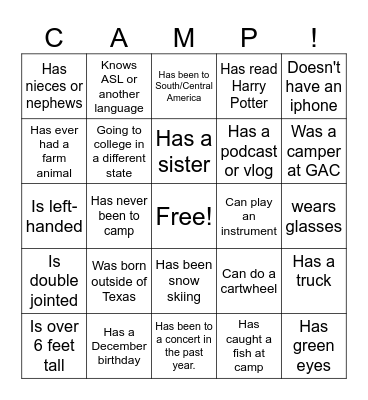 Human Bingo Card