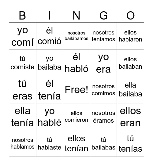 Spanish 3 Final Exam Vocab Bingo Card
