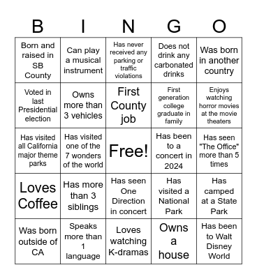 Untitled Bingo Card