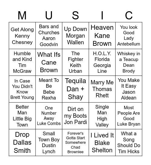 Modern Country Bingo Card