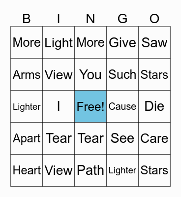 A full of stars Bingo! Bingo Card