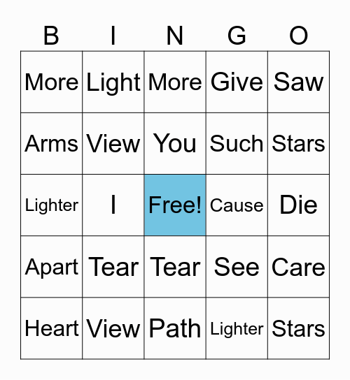 A full of stars Bingo! Bingo Card