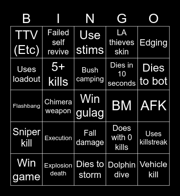 Warzone 2.0 bingo (Credits to: Big Puffer) Bingo Card
