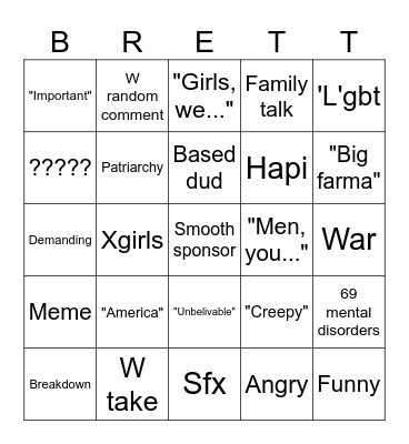 Brett Comment Section Bingo Card