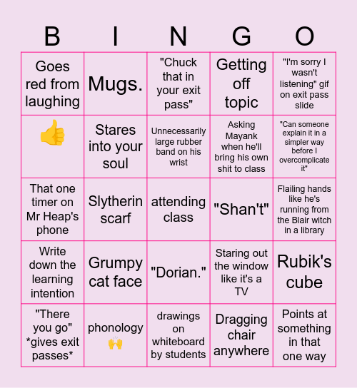 English Language Bingo Card