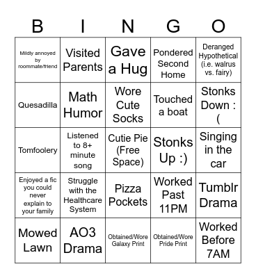 Becky "Roo" Hooper Weekly Bingo Card