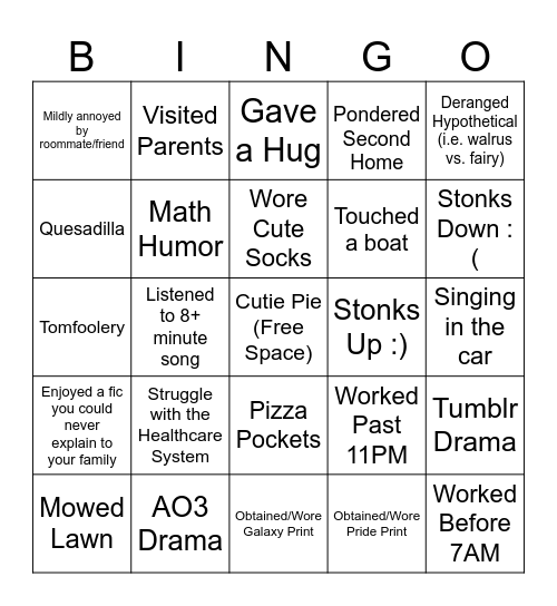 Becky "Roo" Hooper Weekly Bingo Card