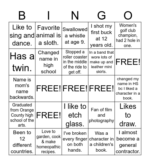 Intern Bingo Card