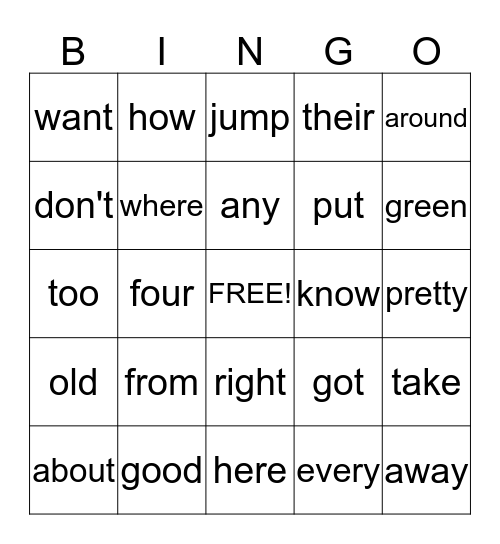 Manolo's Sight Words - List 5 / 6 Bingo Card