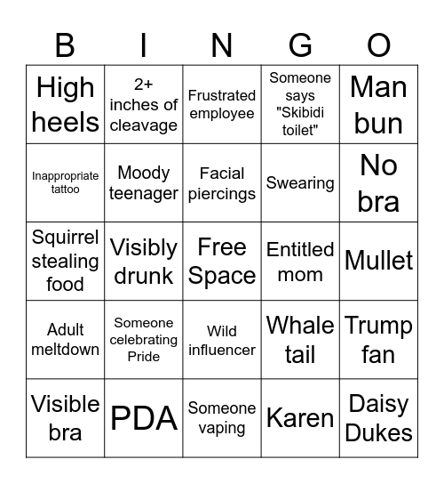 Disney World for Adults Bingo Card