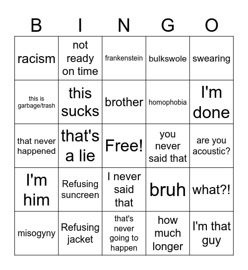 Luke Bingo Card