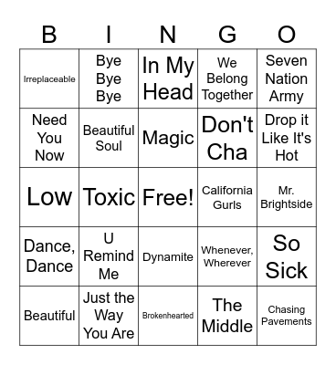 2000s Pop Bingo Card