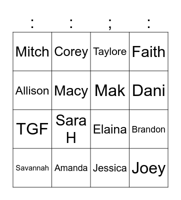 TGF Friends Bingo Card