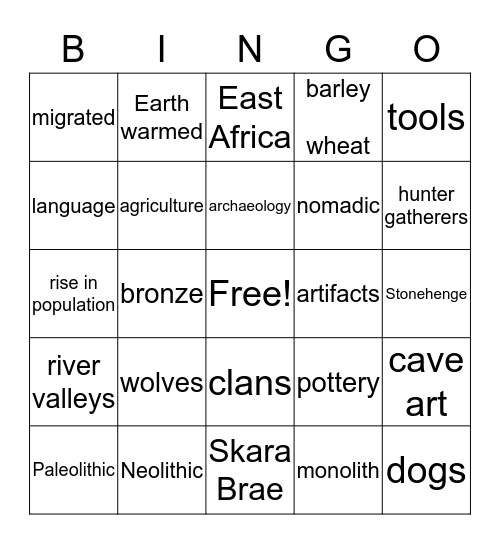 Early man BINGO Card