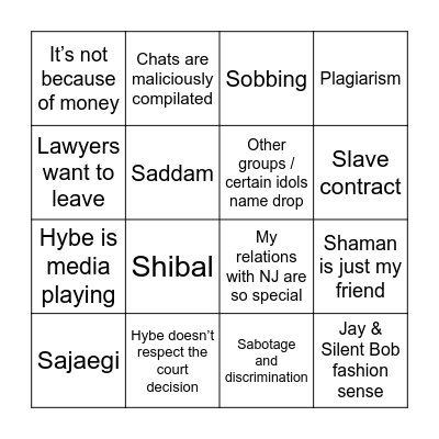 MHJ Press-conference Bingo Card