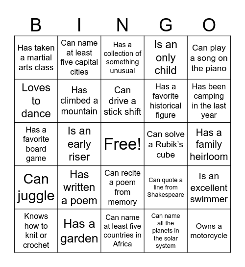 Untitled Bingo Card