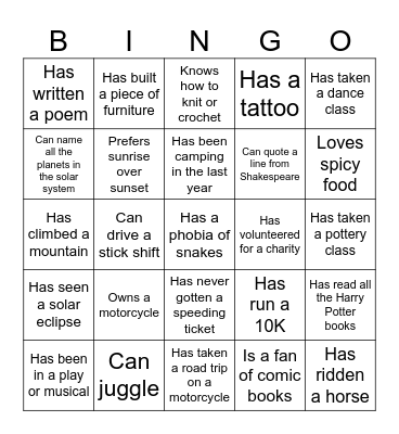 Untitled Bingo Card