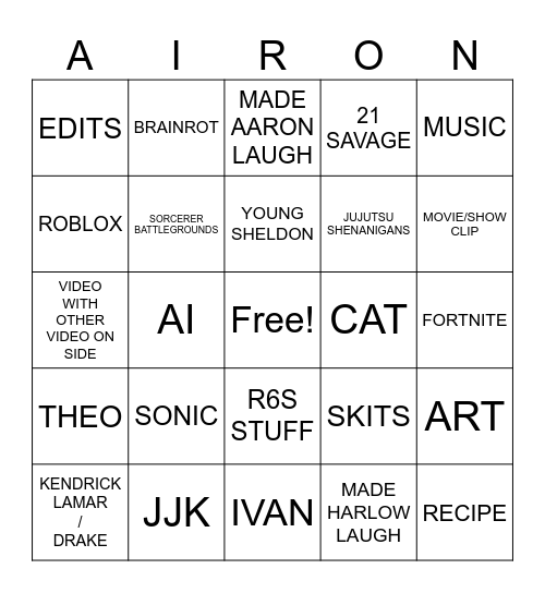 Untitled Bingo Card