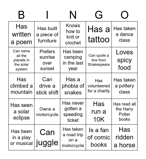 Untitled Bingo Card