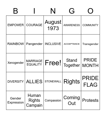 Pride Bingo! Bingo Card