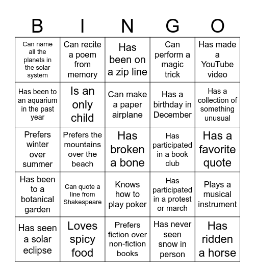 Untitled Bingo Card
