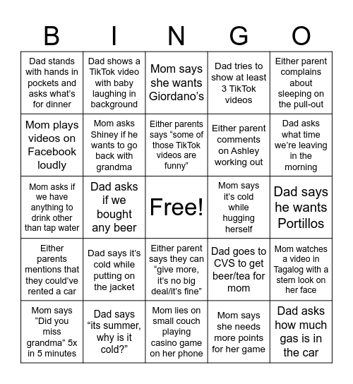 THE WEEKEND Bingo Card