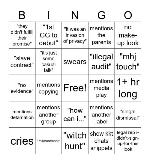 MHJ PRESSCON Bingo Card