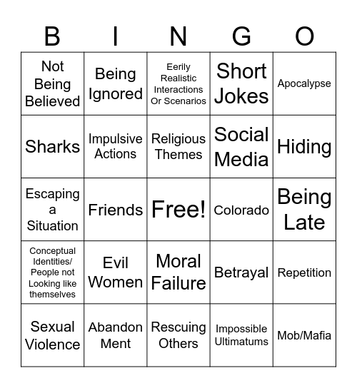 Saige’s Dream Bingo Card