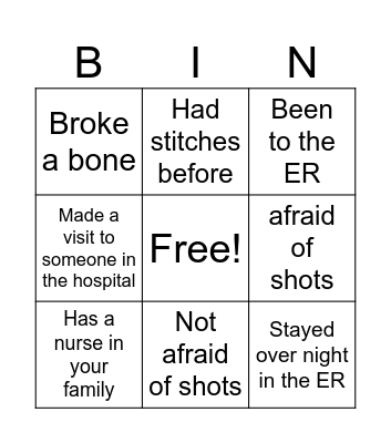 Nurse bingo Card