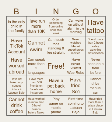 NAWA Bingo Card