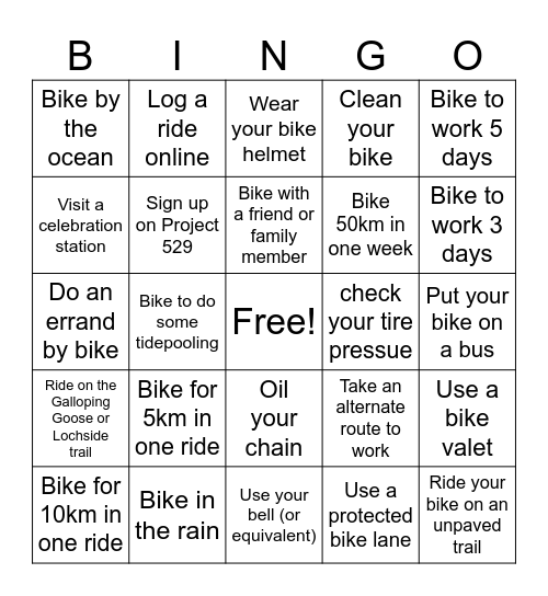 Cyclepoid Bingo Card