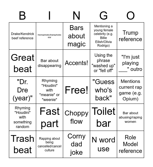 HOUDINI BINGO! Bingo Card